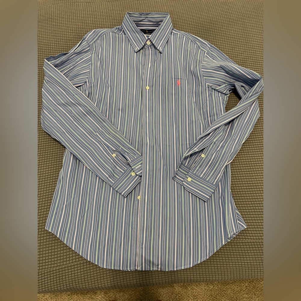 Ralph Lauren Men's Navy Striped Dress Shirt